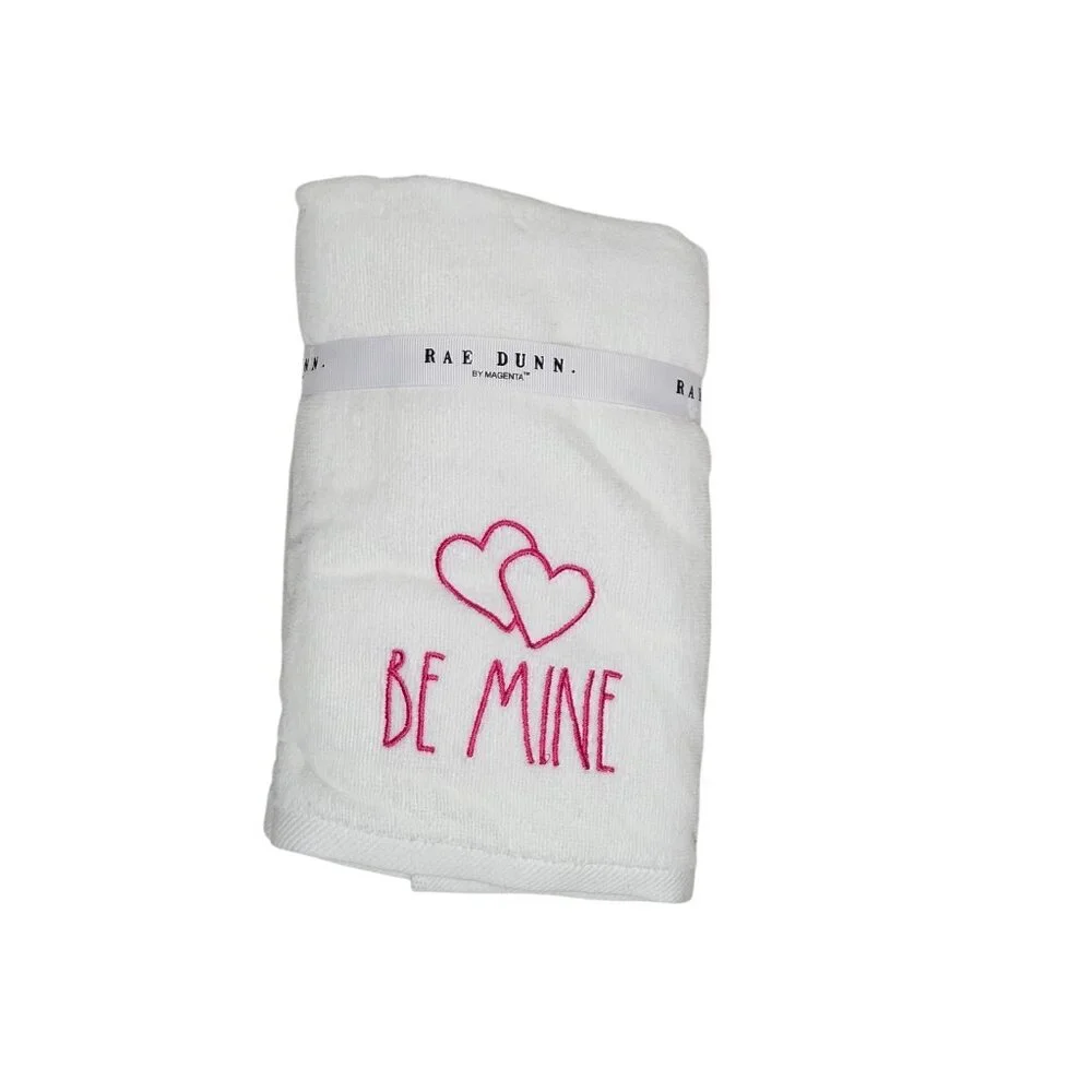 Rae Dunn Pink Embroidered Hand Towels 16” X 30” Be Mine Love Hearts Valentines